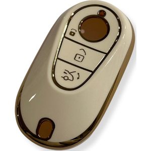 Sleutelcover voor Mercedes Benz, Sleutelhoesje, Key Case for Mercedes Benz, Autosleutel Hoesje Geschikt Voor Mercedes Benz C-Class, S-Class, W223, W206, EQS, S400, S450, S500 Wit - Goud