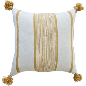 Murih - Boho Kussenhoes - 50x50 cm - Wit/Amber kleurig - 100% handgemaakt