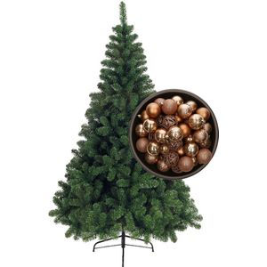 Bellatio Decorations kerstboom H210 cm - met kerstballen camel bruin