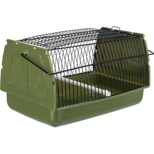 Transportbox voor vogels en kleine dieren, 22 × 14 × 15 cm, 5901, groen, kunststof/metaal, draaggreep, uitneembare zitstang