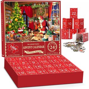 Adventskalender 2024 Puzzel - Kerstmis - 1008 stukjes - Rood