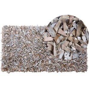 MUT - Shaggy vloerkleed - Lichtbeige/Wit - 80 x 150 cm - Leer