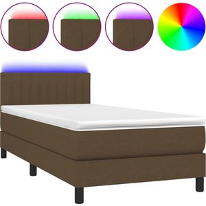 vidaXL - Boxspring - met - matras - en - LED - stof - donkerbruin - 100x200 - cm