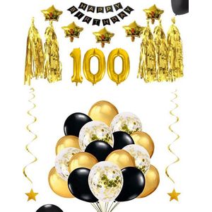 100 jaar verjaardag honderd feest pakket Versiering Ballonnen voor feest 100 jaar. Ballonnen slingers sterren opblaasbare cijfers 100