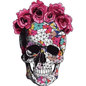 Doodskop Skull Bloemen XXL Full Color Strijk Applicatie 17.5 cm / 24.5 / Roze Wit Blauw