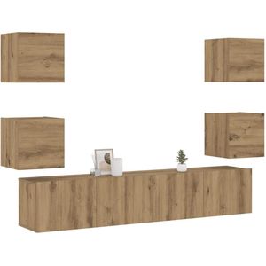 vidaXL Tv-wandkasten - 6 stuks - Hout - Eikenkleur Tv-kast - Tv-kasten - Tv-standaard - Tv-meubel