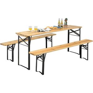 COSTWAY 3-delige biertentgarnituur, picknicktafel met 2 zitbanken, campingtafelset met metalen frame, feesttentgarnituur voor terras, tuin, 178 x 46 x 76 cm
