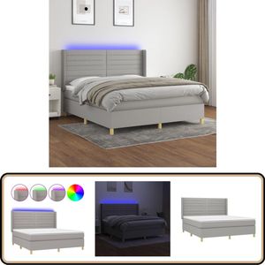 vidaXL Boxspring - LED - Stof - Lichtgrijs - 180x200 cm Boxspring Bed - Led Bed - Boxspring Frame - Slaapcomfort - Slaapkamers