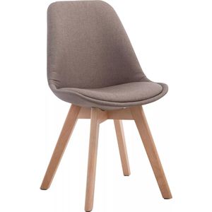 In And OutdoorMatch Eetkamerstoel Lue - Taupe stof - naturel houten poten - set van 1 - zithoogte 47 cm - modern