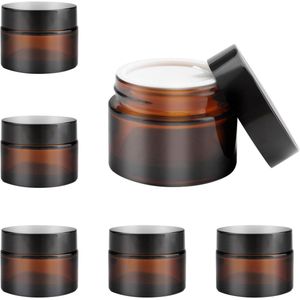 6 stuks 50 ml bruin glas zalfpotjes om te vullen - lege crèmepotjes voor cosmetica lotion crèmes poeder