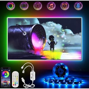 LED TV Achtergrondverlichting 2M - RGB LED Verlichting voor TV - Muzieksync Verlichting met App en Afstandsbediening - 16 Miljoen Kleuren - Dynamische Verlichting voor 32-43 inch TV en PC - Energieklasse E