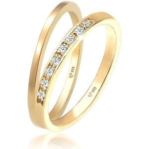Elli PREMIUM Dames Ring Dames Ring Set Klassiek Elegant met diamanten (0.08 ct.) in 925 Sterling Zilver