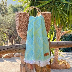 Fashion4wellness HAMAMDOEK Botanic Art Turquoise - Lemon Pestemal - saunadoek - dun strandlaken - hammamtowel