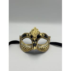 Venetiaans masker zwart met goud en muziek nootjes - Handgemaakt zwart oogmasker - gala masker zwart - carnaval oogmasker