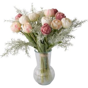 WinQ- Boeket Kunst Tulpen 21 stuks - Boeket zijden Tulpen 40cm - mooie Voorjaarskleuren - Kunstbloemen - zijden bloemen - Exclusief glasvaas