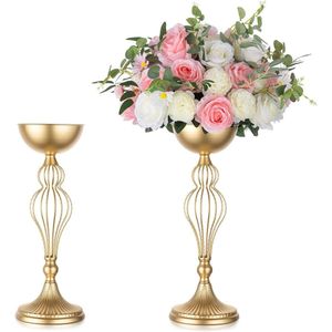 47 cm metalen gouden vazen met pot, bruiloftstafel, 2 stuks hoge vaas, bloemenzuilstandaard voor bloemstukken, grote bloemenvazen voor bruiloftsfeesten, straatgids