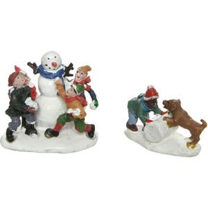Lumineo kerstdorp accessoires - sneeuwpop en hondje - polyresin - onderdelen