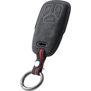 Luxe Alcantara Sleutelcover - Sleutelhoesje Geschikt voor Audi A4, B9, A5, A6, 8S, 8W, Q5, Q7, 4M, S4, S5, S7, TTS, TFSI RS 2019-2022 - Alcantara Look - Zacht Sleutel Hoesje - Met Hanger - Auto Accessoires