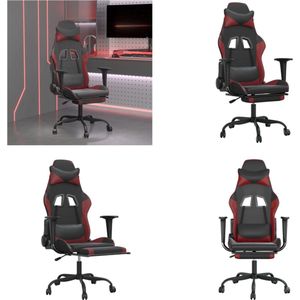 vidaXL Massage gamestoel met voetensteun kunstleer zwart en wijnrood - Gamingstoel - Gamingstoelen - Televisiestoel - Racingstoel