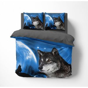 Wolf, dekbedovertrekset, 3D-dekbedovertrekset, 135 x 200 cm + kussensloop 80 x 80 cm, omkeerbaar beddengoed, 2-delig, met ritssluiting