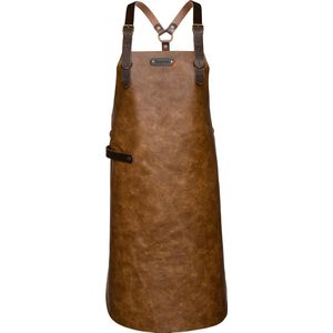 Xapron luxe leren (BBQ) schort Atlanta met schouderbanden - kleur Ranche (lichtbruin)