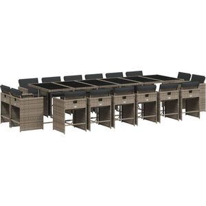 vidaXL 17-delige Tuinset - Poly Rattan - Grijs Tuinset - Buitentafel - Lounge Set - Eetkamerset - Patio Furniture