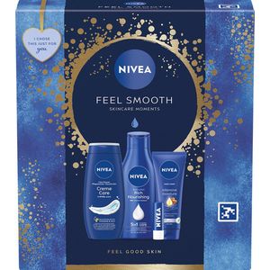 NIVEA Feel Smooth Geschenkset Vrouwen - Verjaardag Cadeau Pakket - Cadeautje - Giftset met Douchecrème, Body Lotion, Handcrème en Lippenbalsem - Cadeauset