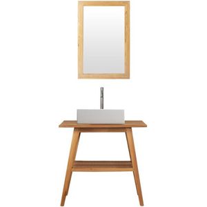 Badkamermeubel in teakhout met enkele wastafel en spiegel - 80 cm - BOBOTSARI L 80 cm x H 76 cm x D 55 cm