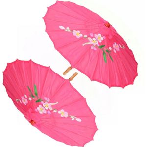 2x stuks chinese paraplu/parasol fuchsia roze 50 cm - Decoratie Chinees them