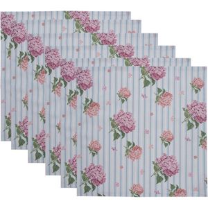 Servetten Katoen Set van 6 40x40 cm Blauw Roze Hortensia