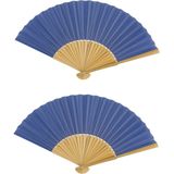 Spaanse handwaaier - 2x - special colours - staalblauw - bamboe/papier - 21 cm