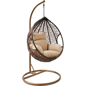 Rijoka Hangstoel Eggy Twisted Schommelstoel – Bruin Rattan - XLarge - Voor personen 2.20m Max.