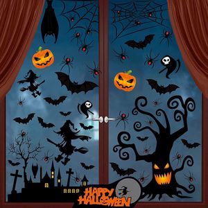 Selwo Vensterstickers, 153 stuks, waterdicht, grote maten, Halloween, decoratie, raamfoto's, vleermuis, spin, pompoen, heks, raamstickers voor Halloween, party, decoratie, raamdecoratie