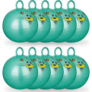 Relaxdays 10 x skippybal in set - voor kinderen - muis design - springbal – groen