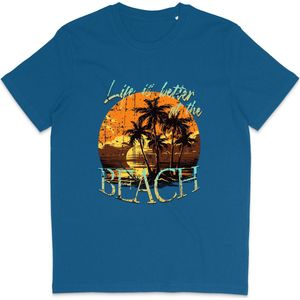 T Shirt Dames Heren - Zomer Print Life Is Better At The Beach - Blauw - 3XL