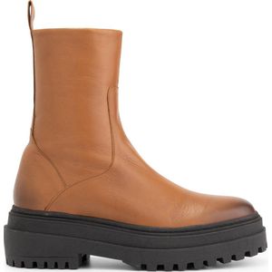 Mysa Hyacinthus Leren Dames Boots - wol gevoerde laars - Camel Bruin Leer - Maat 40