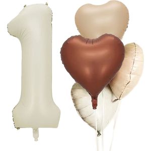 5-delige eerste verjaardag cakesmash folie ballonnen set in aarde tinten - ballon - 1 - eerste - verjaardag - hart - folie - one