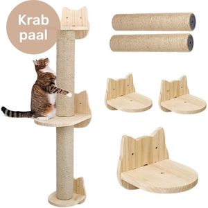 Katten klimmuur - Krabpaal - 2 Plateaus - Katten klim wand - Muur - Klimmuur kat - Voor grote katten - Klimwand - complete set