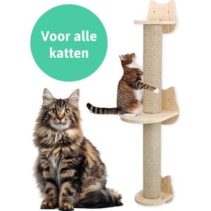 Katten klimmuur - Krabpaal - 2 Plateaus - Katten klim wand - Muur - Klimmuur kat - Voor grote katten - Klimwand - complete set