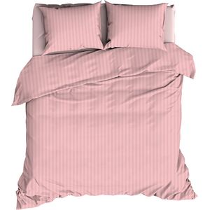 Premium hotellinnen katoen/satijn dekbedovertrek licht roze - 260x200/220 (extra breed) - luxe uitstraling - subtiele glans - excellente kwaliteit