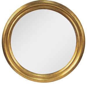 HAES DECO - Ronde Spiegel - Kleur Goudkleurig - Formaat Ø 59x7 cm - Materiaal Hout / Glas - Wandspiegel, Spiegel rond