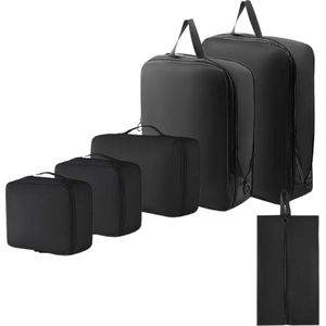 Nivard Koffer Organizer Set - Packing Cubes - Compressie - Travel - Compression - Set - Zwart
