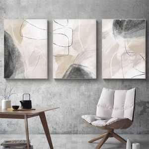 Set van 3 posters, beige abstract wandafbeeldingen voor woonkamer, moderne canvasfoto's, wandposter, zonder lijst, kunstposter, voor woonkamer, wanddecoratie, 50 x 70 cm, B