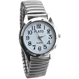 Fako® - Horloge - Rekband - Plato - Ø 37mm - Zilverkleurig - Wit