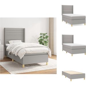 vidaXL Boxspringbed - Pocketvering - 80 x 200 cm - Lichtgrijs - Verstelbaar hoofdbord - Middelharde ondersteuning - Huidvriendelijk topmatras - Bed