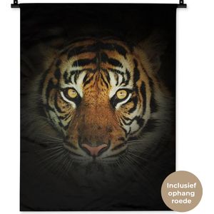 Wandkleed Dieren op een zwarte achtergrond - Sumatraanse tijger op een zwarte achtergrond Wandkleed katoen 60x80 cm - Wandtapijt met foto