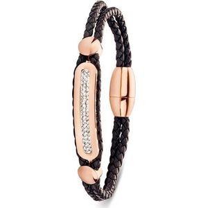 Silventi 980101602 Leren Damesarmband - donkerbruin/rosékleurig