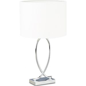 Relaxdays tafellamp zilver - lampenkap rond - nachtlamp - leeslamp - ijzer - designerlamp