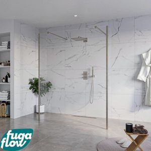 FugaFlow Eccelente Vetro Vrijstaande inloopdouche badkamer - 160x200cm - Helder - antikalk - 8mm veiligheidsglas - 2 zijwanden 40cm - met wandarmen en hoekprofielen - Gunmetal -