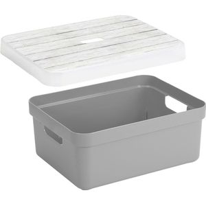 Sunware Sigma opbergbox lichtgrijs 24 liter kunststof met houtkleur deksel